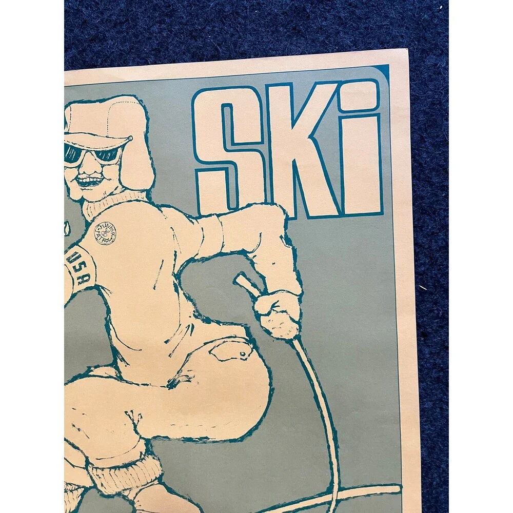 Vintage Skiing John Hitesman Lithograph Poster 1960's MCM Wall Decoration, Vint